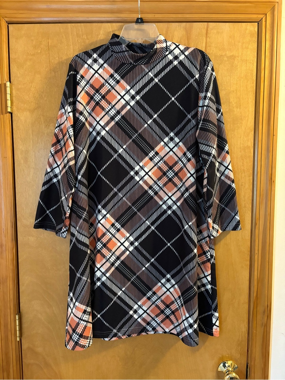 Orange & Black Plaid Mockneck Dress